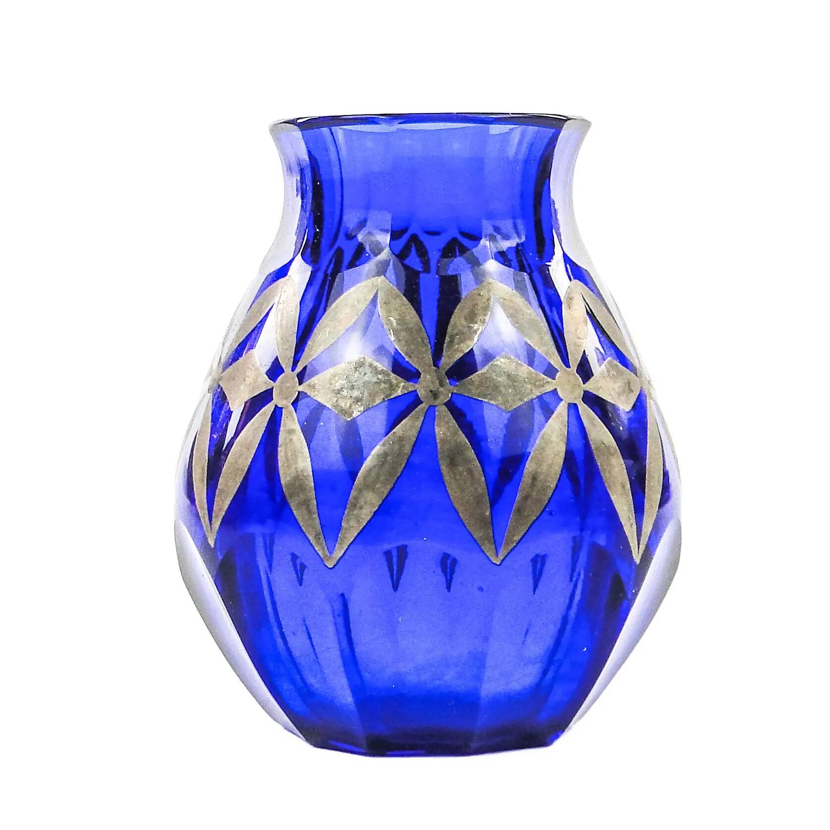 Art Deco vase, blue crystal, Poland, 1930s