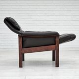 Chaise longue réglable, cuir marron années 1970, design suédois par göte möbler