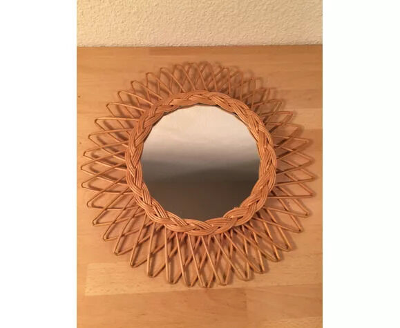 Vintage rattan sun mirror 38 cm