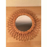 Vintage rattan sun mirror 38 cm