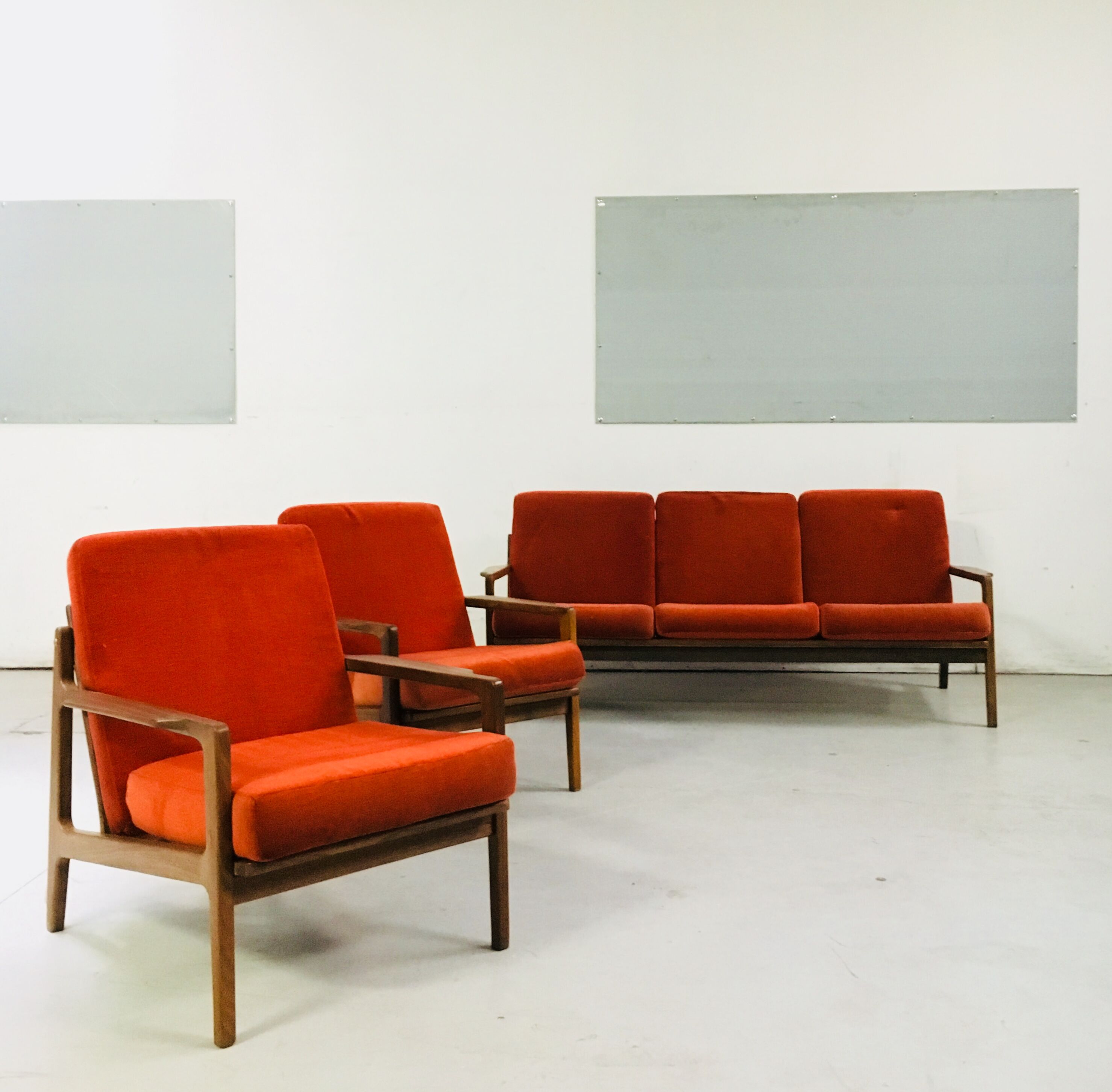 Scandinavian teak lounge - bench and two armchairs