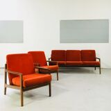 Scandinavian teak lounge - bench and two armchairs