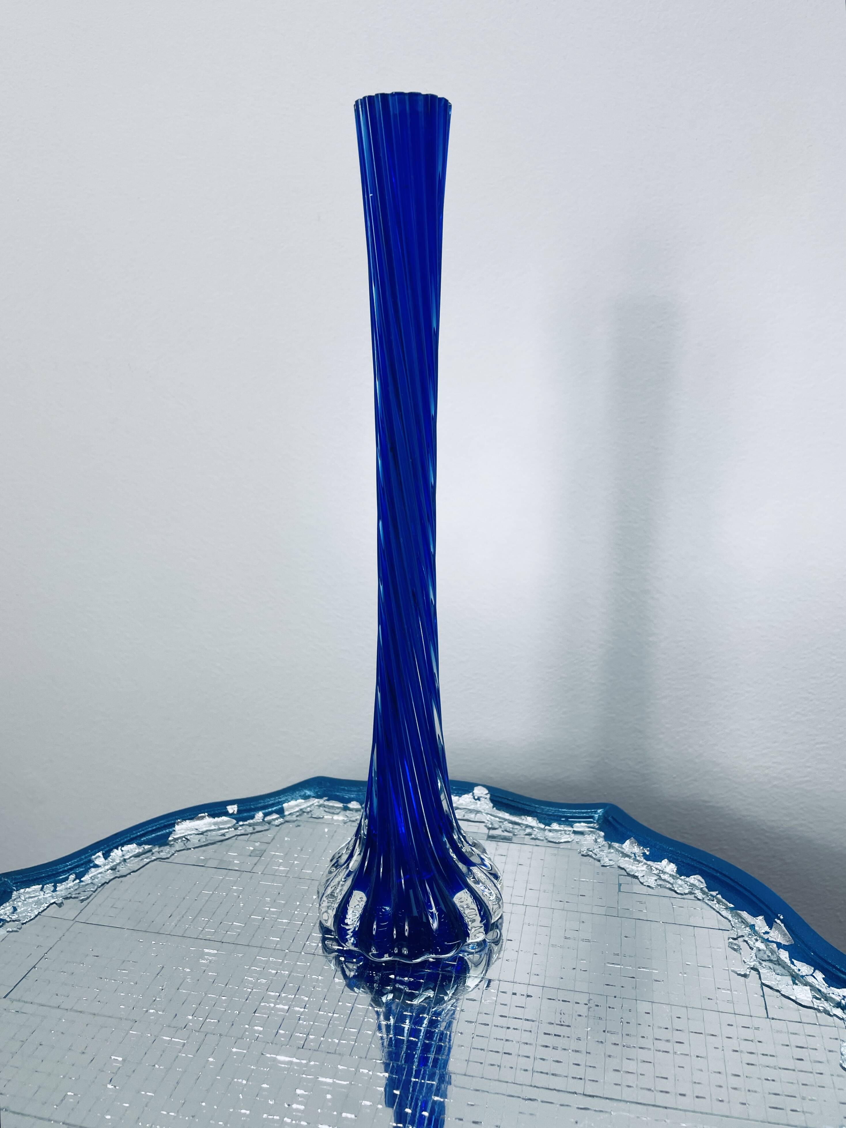 Vintage blue spiral soliflore vase