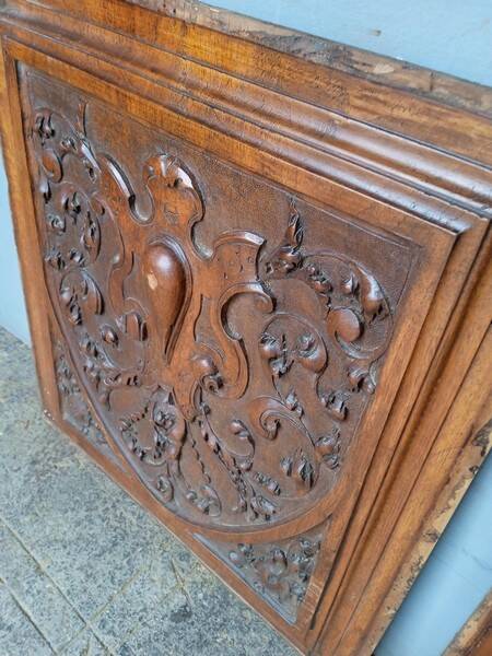 2 carved walnut woodwork panels early 20th century