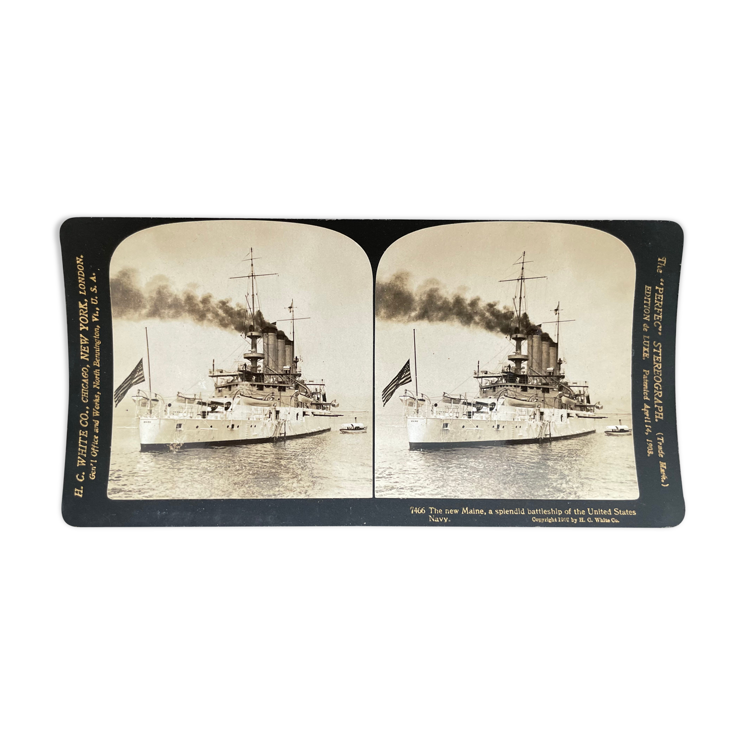 Old photograph stereo, stereograph, luxury albumine 1903 U.S. Navy battleship