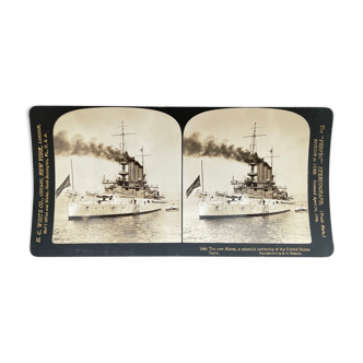 Old photograph stereo, stereograph, luxury albumine 1903 U.S. Navy battleship