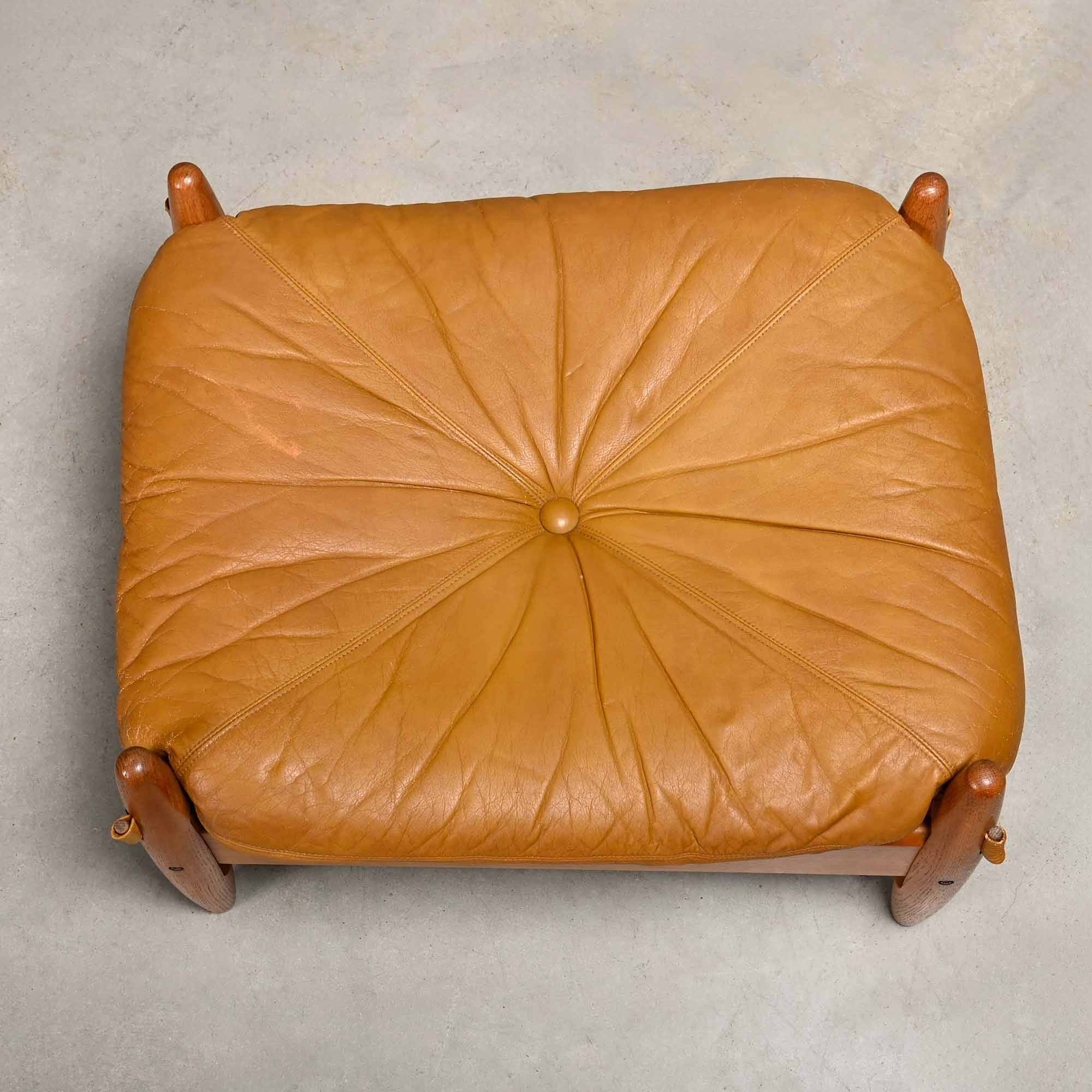 Brazilian Stool Ottoman Oak and Leather in the style of Sergio Rodrigues