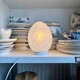 Table lamp "egg" in Clichy glass and white metal