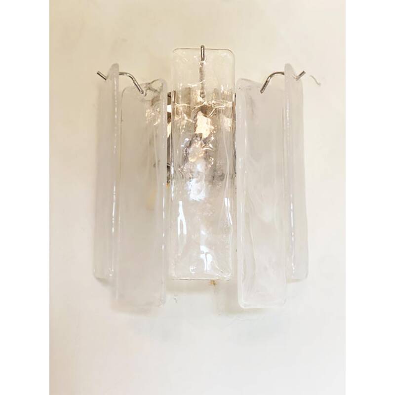 Venied-White Alabastro Strips “Listelli” Murano Glass Wall Sconce