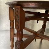 Oriental tea table, moroccan, copper top, engraved wood base, ethnic