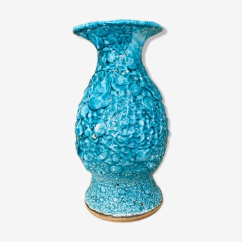 Vintage fat lava blue vase
