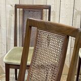 Suite of 4 teak chairs with canned backrest
