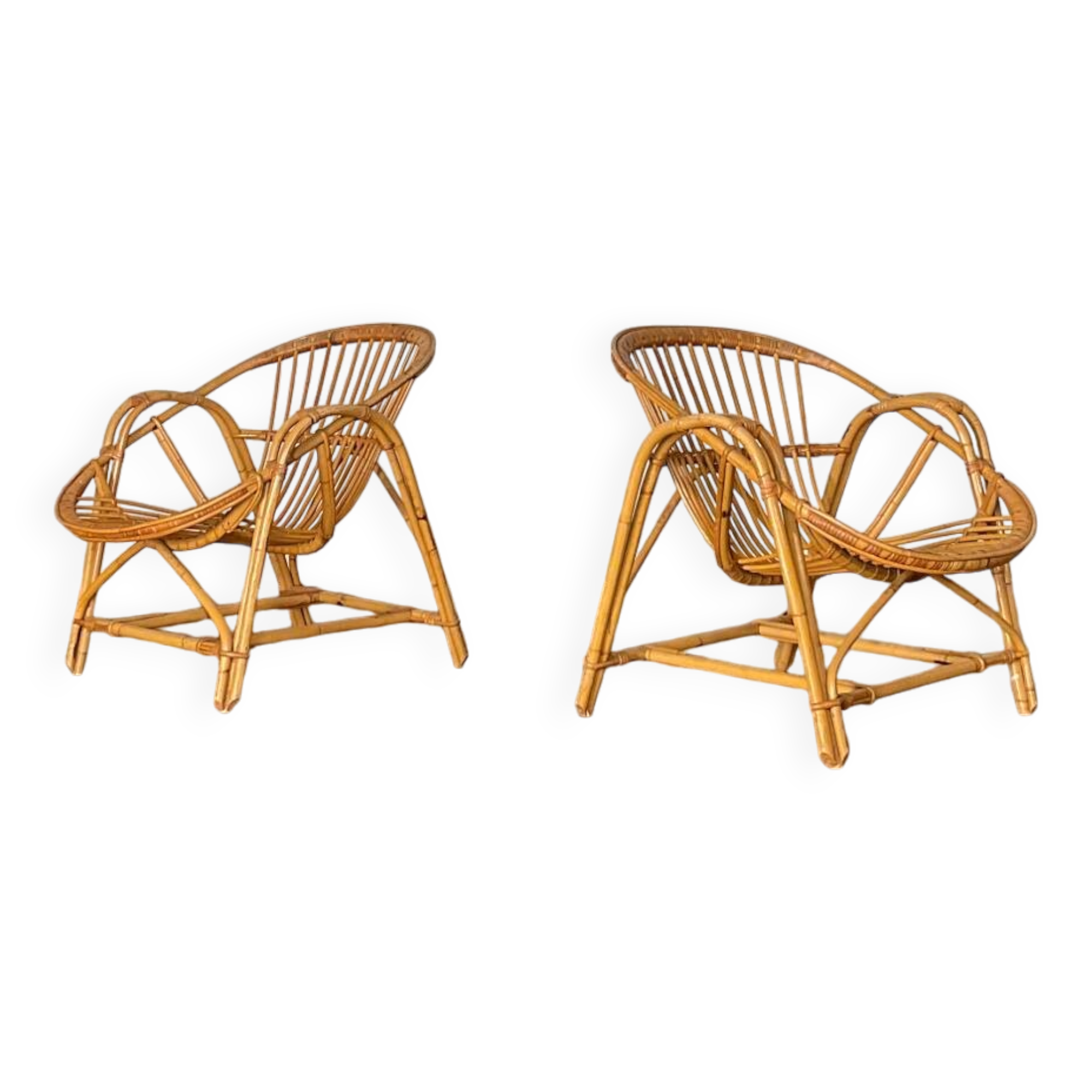 Pair of vintage rattan armchairs from the 70s