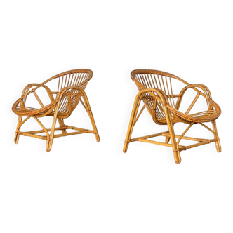 Pair of vintage rattan armchairs from the 70s