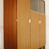 Two-tone teak & vintage chrome glass wardrobe