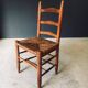Low rustic ladder back dining chairs in oak and rush, Belgium, 1950s, set of 6.