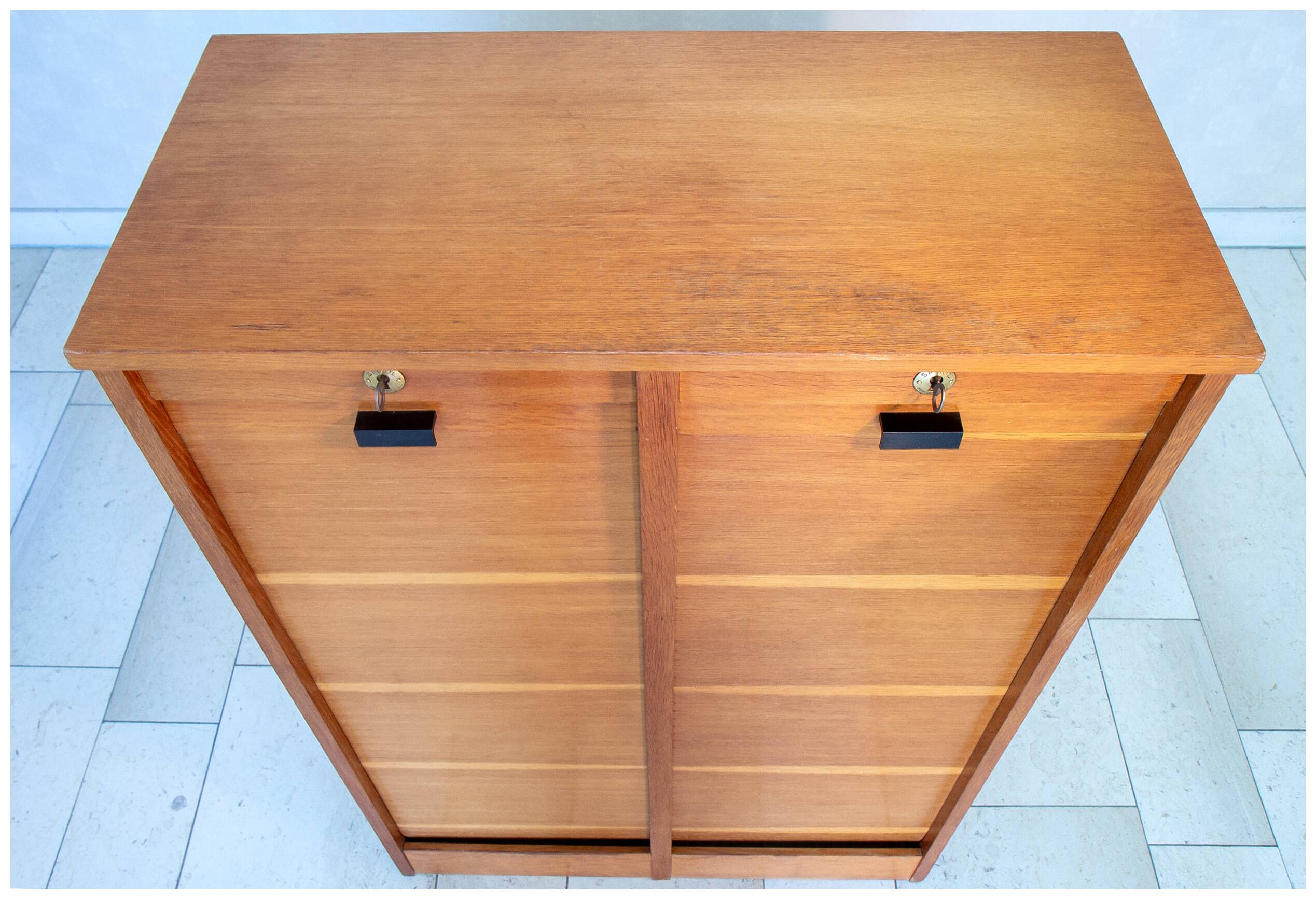 Double curtain file cabinet, 1950s, light oak