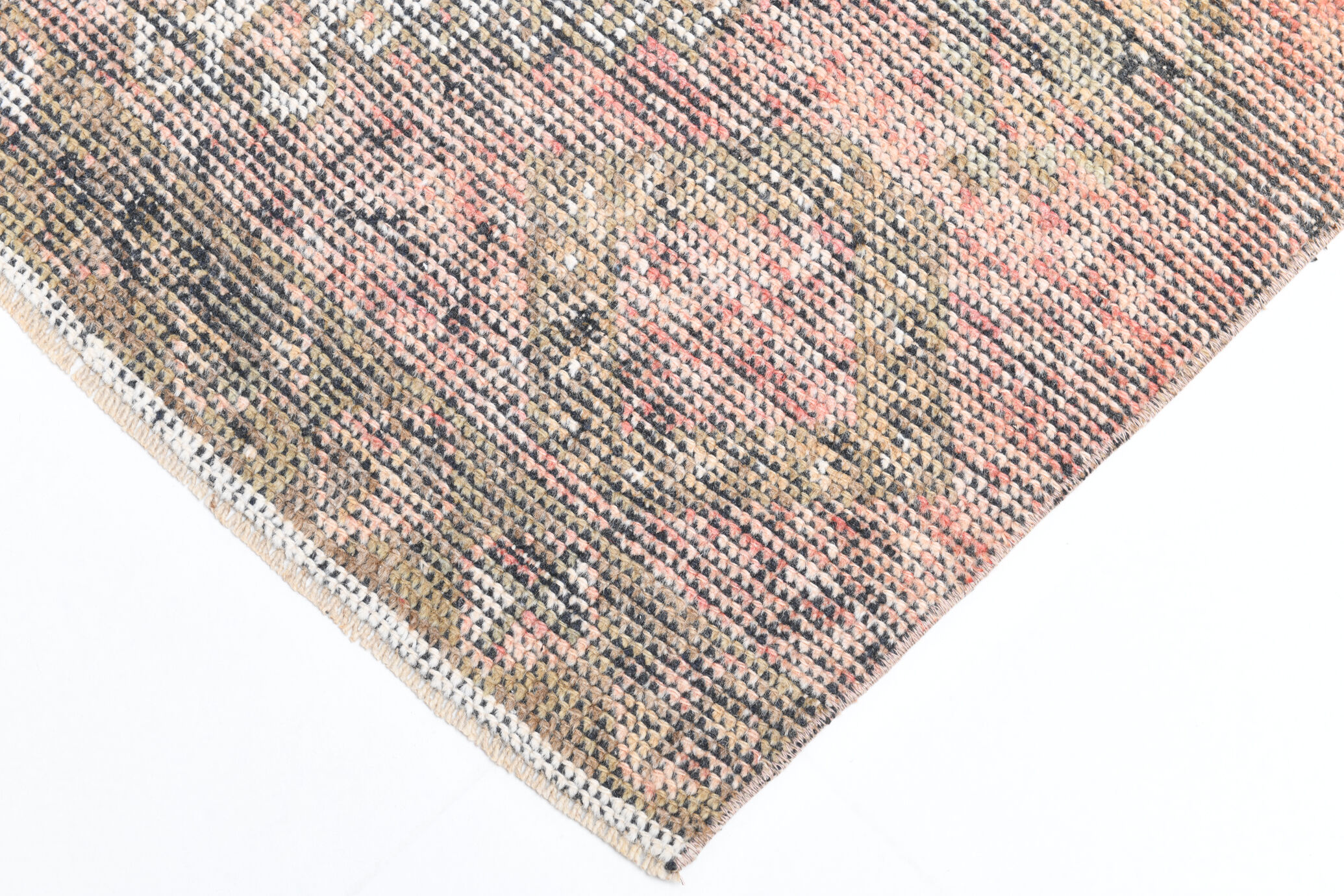 Faded brown & beige turkish runner rug 339x91cm