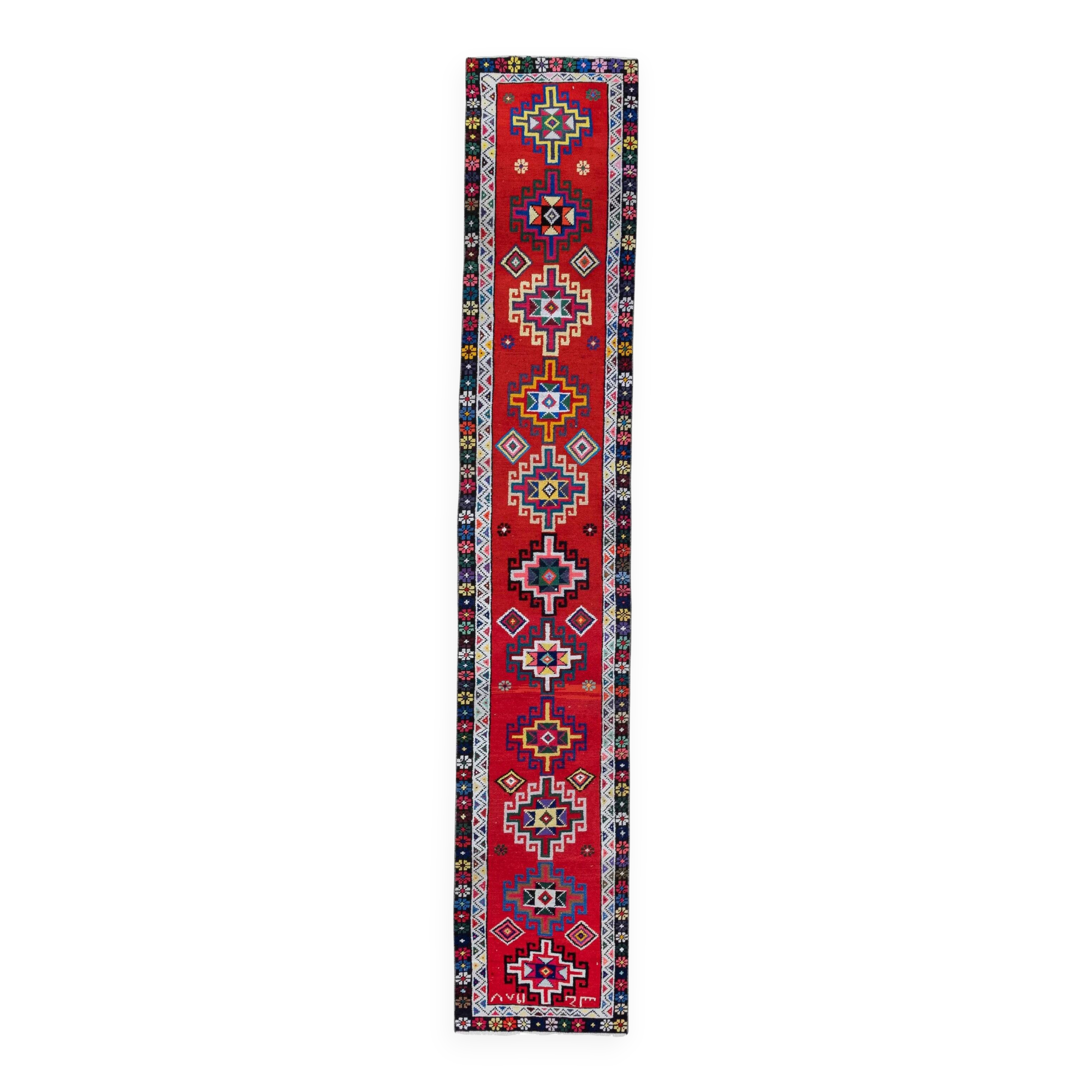 Vintage Turkish hallway rug 74x368 cm