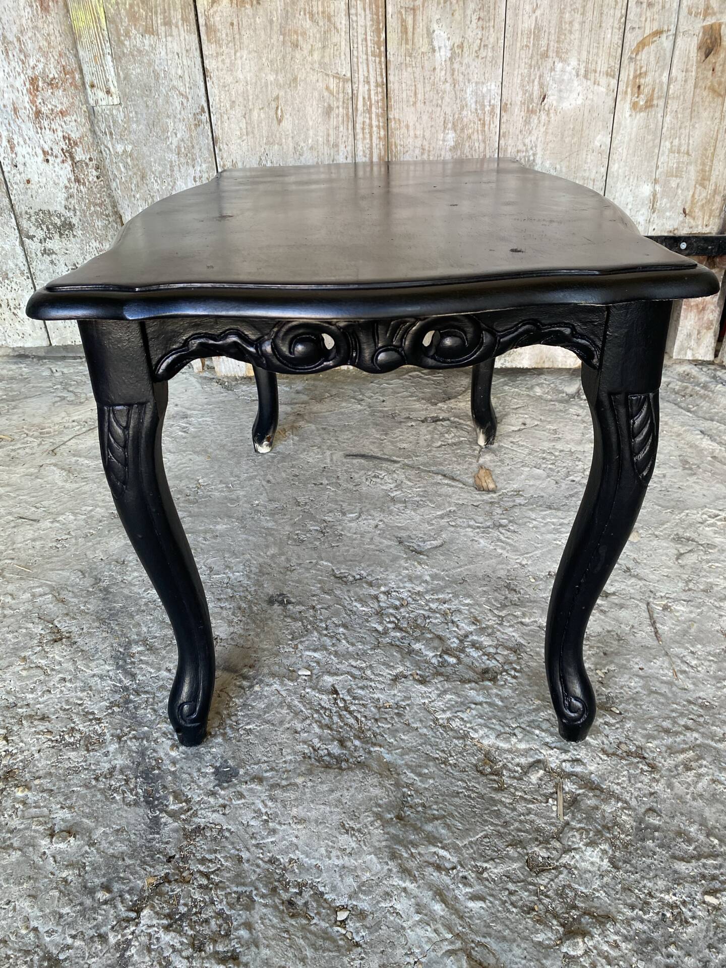 Vintage Black Carved Oak Louis XV Style Coffee Table