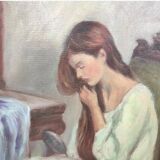 Jeune fille se peignant les cheveux 1984 signé, Portrait