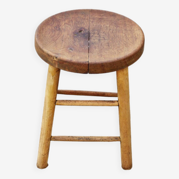 Vintage oak stool from maison hurel paris 1960