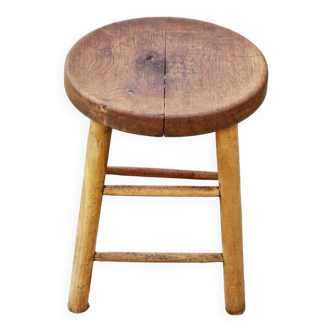 Vintage oak stool from maison hurel paris 1960