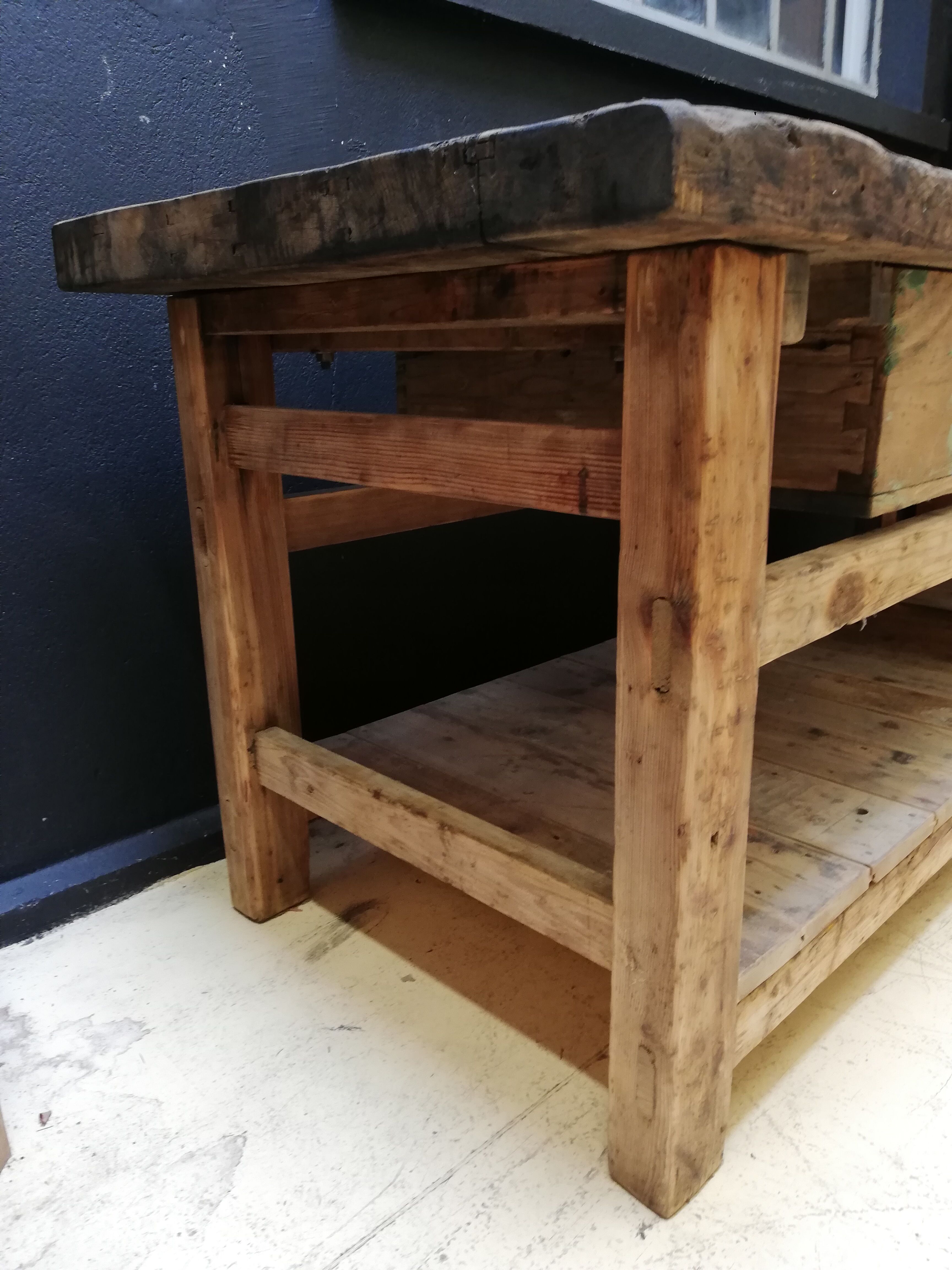 Large solid wooden carpenter's workbench