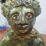 Clay sculpture of mother nature holding eggs, vintage modern figurative art