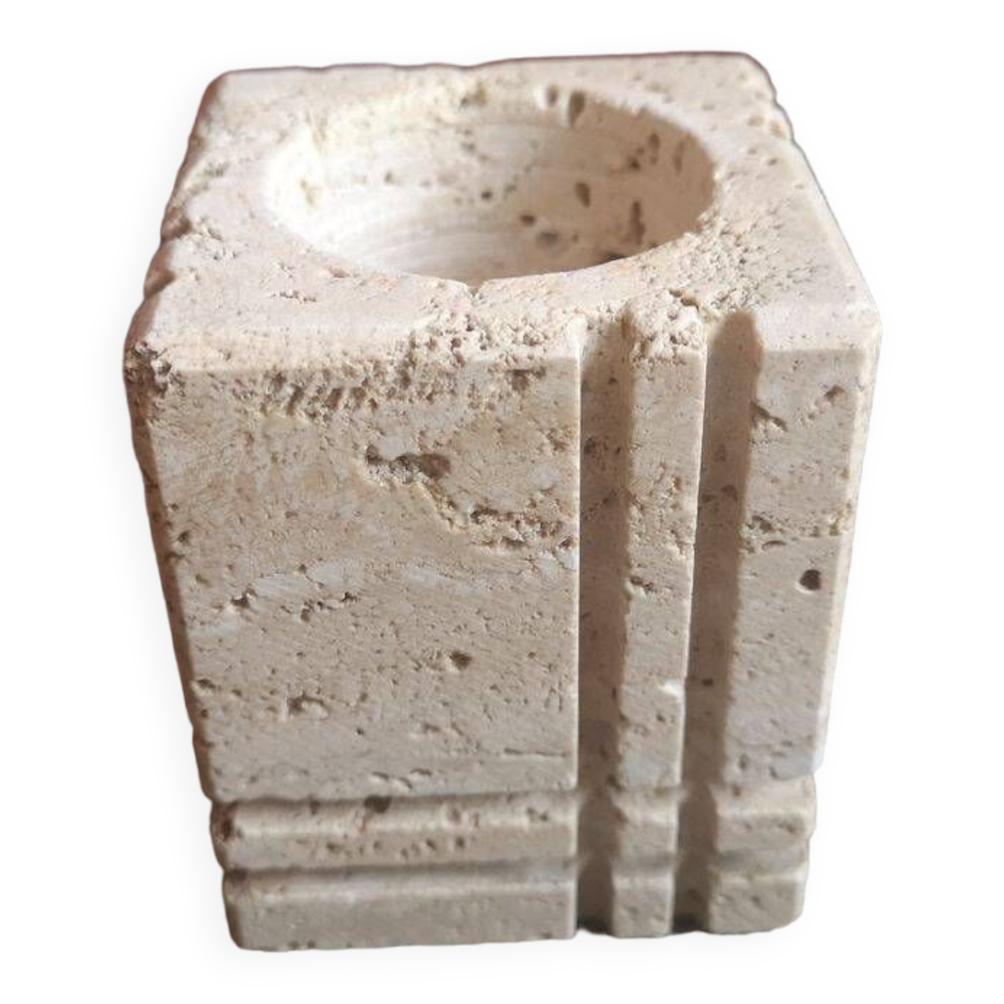 Travertine candlestick/photophore - 1960s/1970s - Cerri Nestore or Fratelli Mannelli