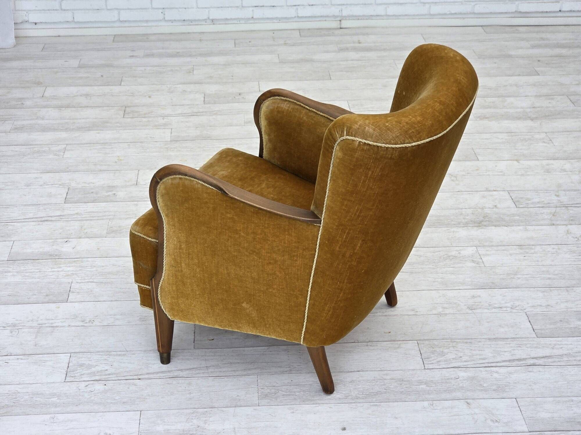 1960s, Danish armchair, furniture velour, beech wood, original.