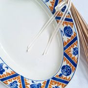 Oval dish Moulin des Loups Canada blue and orange Art Deco/Art Nouveau