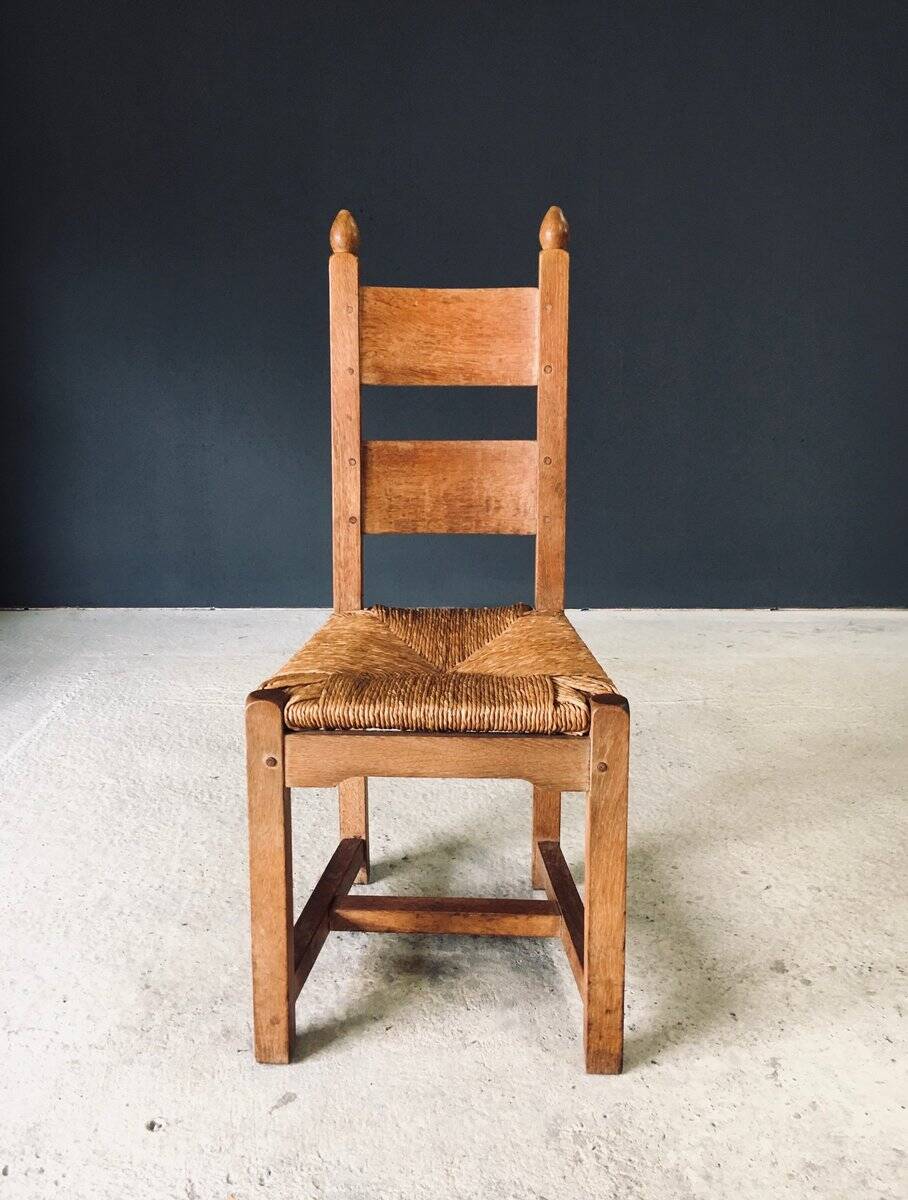 Handcrafted Oak and Rush Dining Chairs, Belgium, 1960s, Set of 6