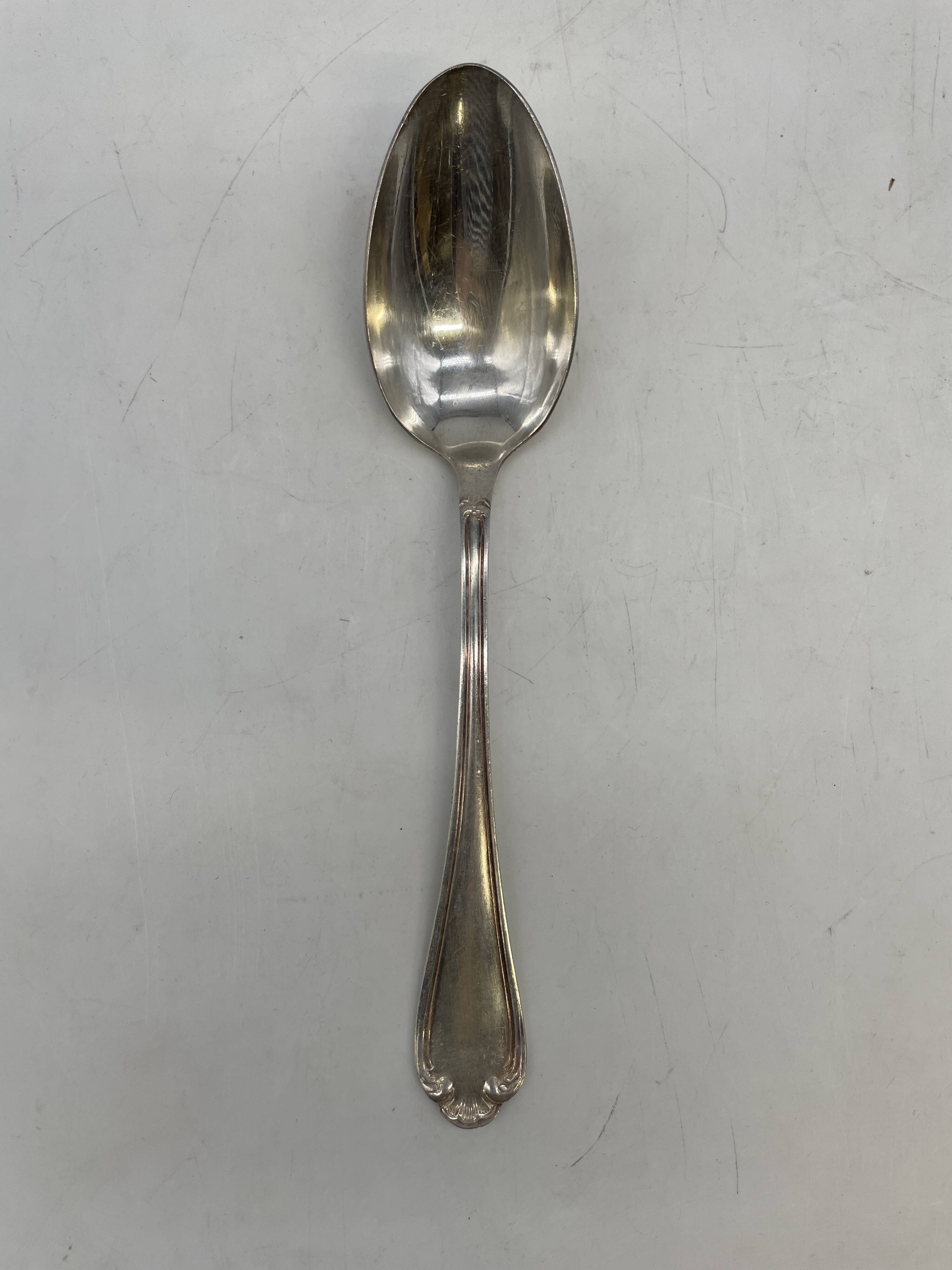 Set of 10 silver-plated soup spoons in Louis XV pattern.