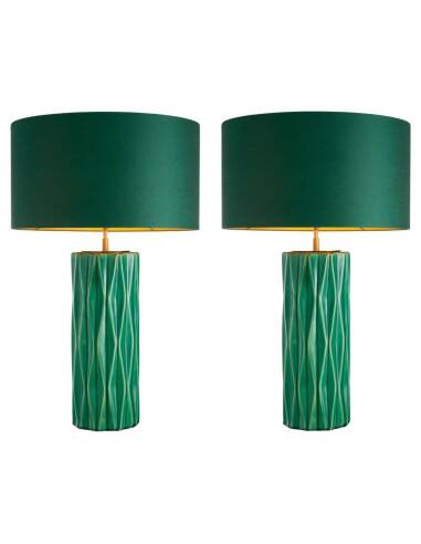 Pair of table lamps in crackled green ceramic and patinated brass finish.