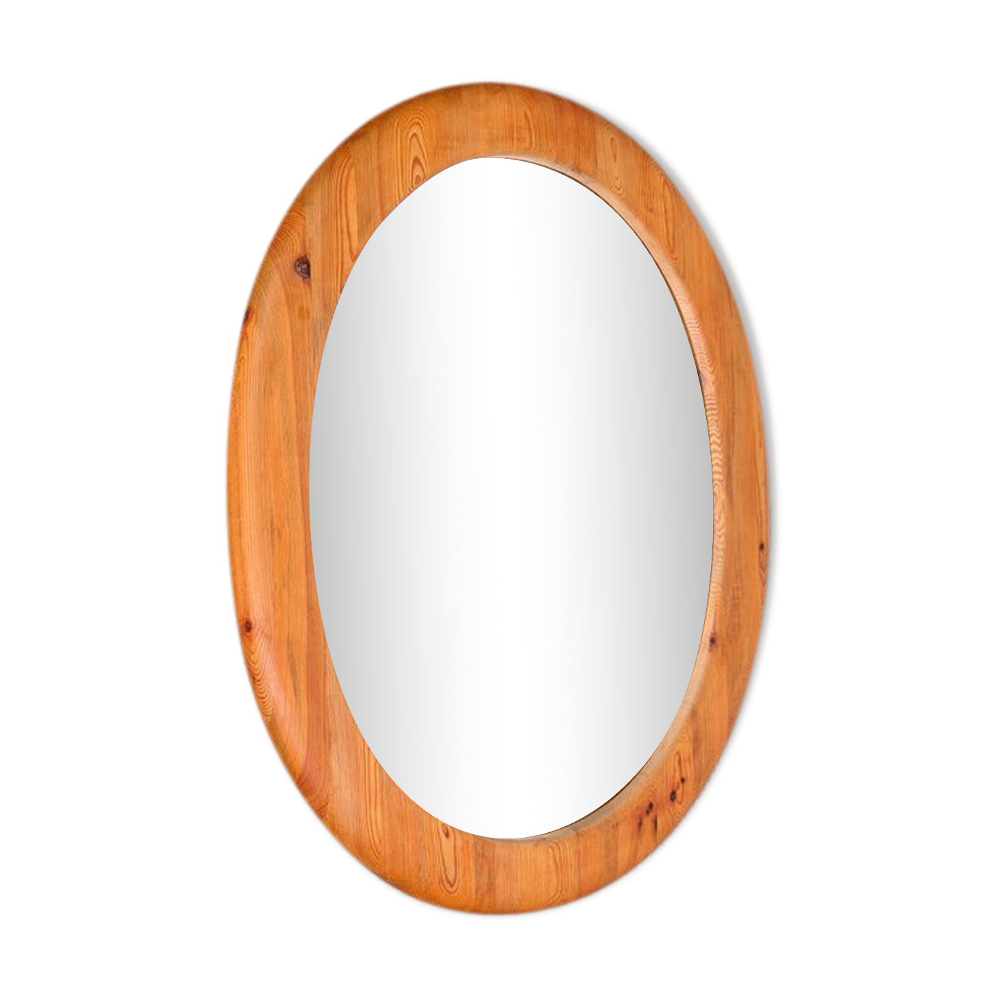 Mid-century oval mirror in solid pine Sweden 1960s 120x95cm
