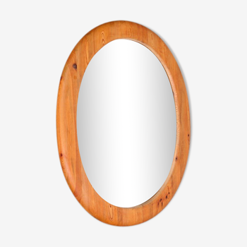 Mid-century oval mirror in solid pine Sweden 1960s 120x95cm