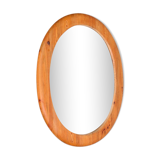 Mid-century oval mirror in solid pine Sweden 1960s 120x95cm
