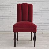 Set of 4 dinning chairs, oak wood, cherry-red velour, 1950s, danish design