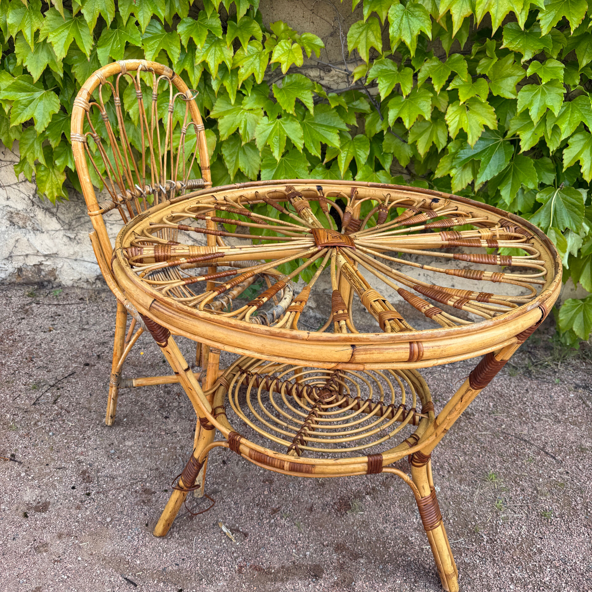 1950s rattan table from France