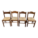 Set of 4 vintage chairs in solid wood and straw — Brutalist / rustic style
