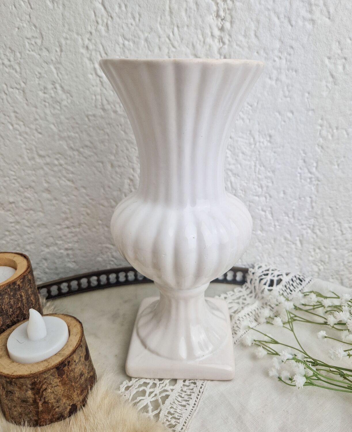 Medici style vase in vintage white ceramic