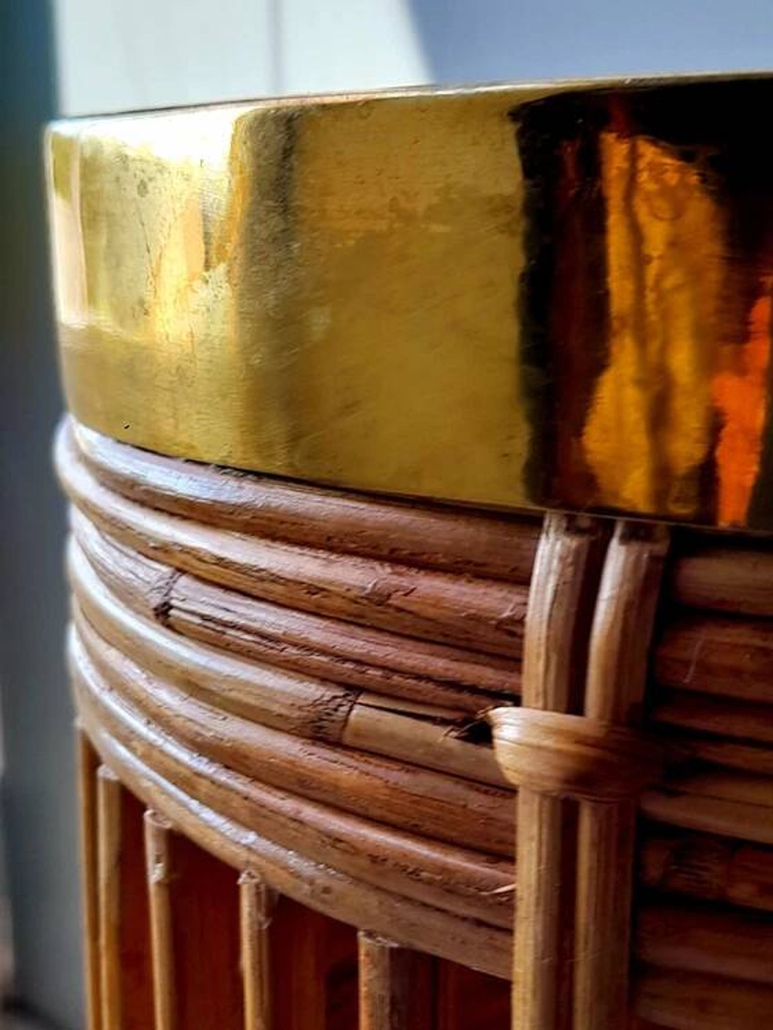 Brass and rattan umbrella stand 1970