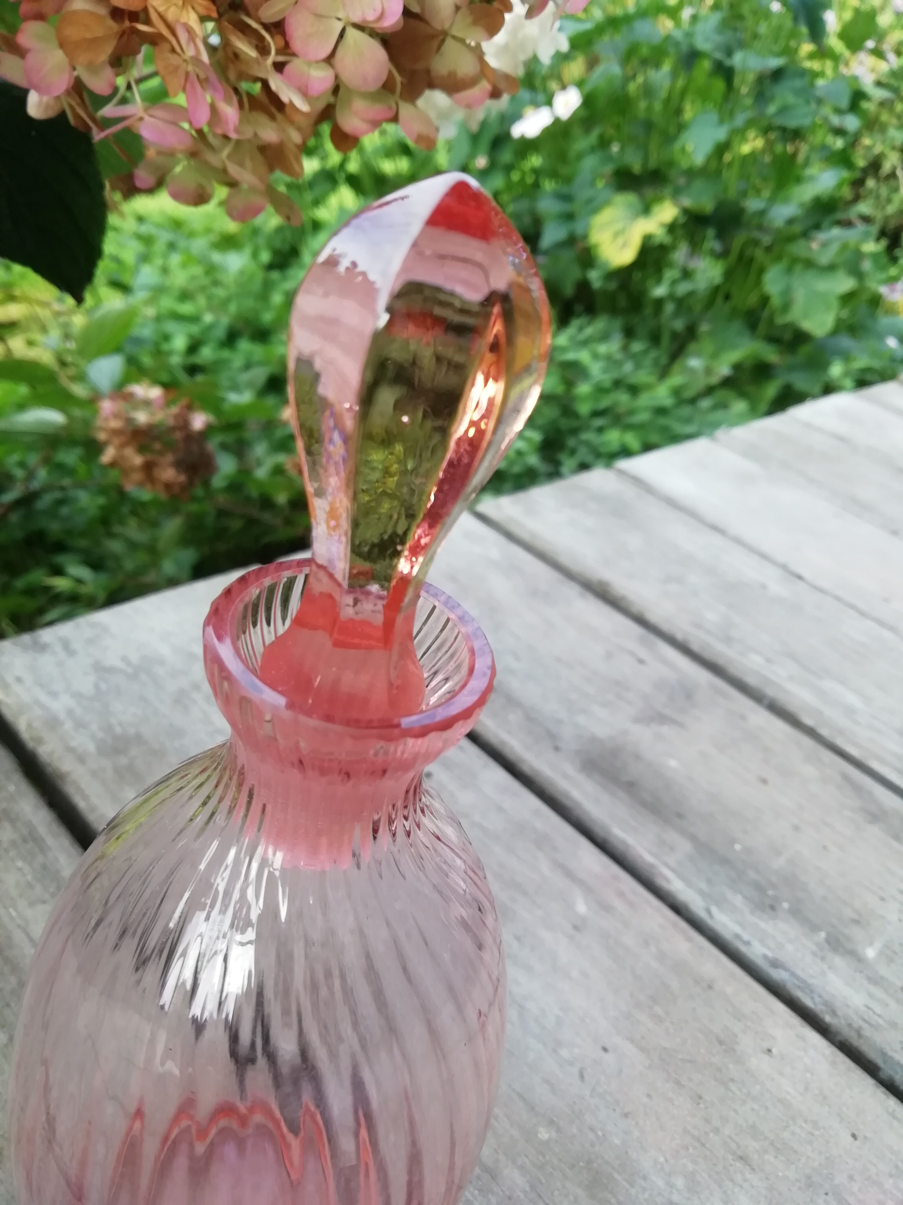 Pink glass liquor decanter