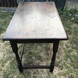 Vintage desk table in solid oak with 1 drawer facing turned legs with sleepers.