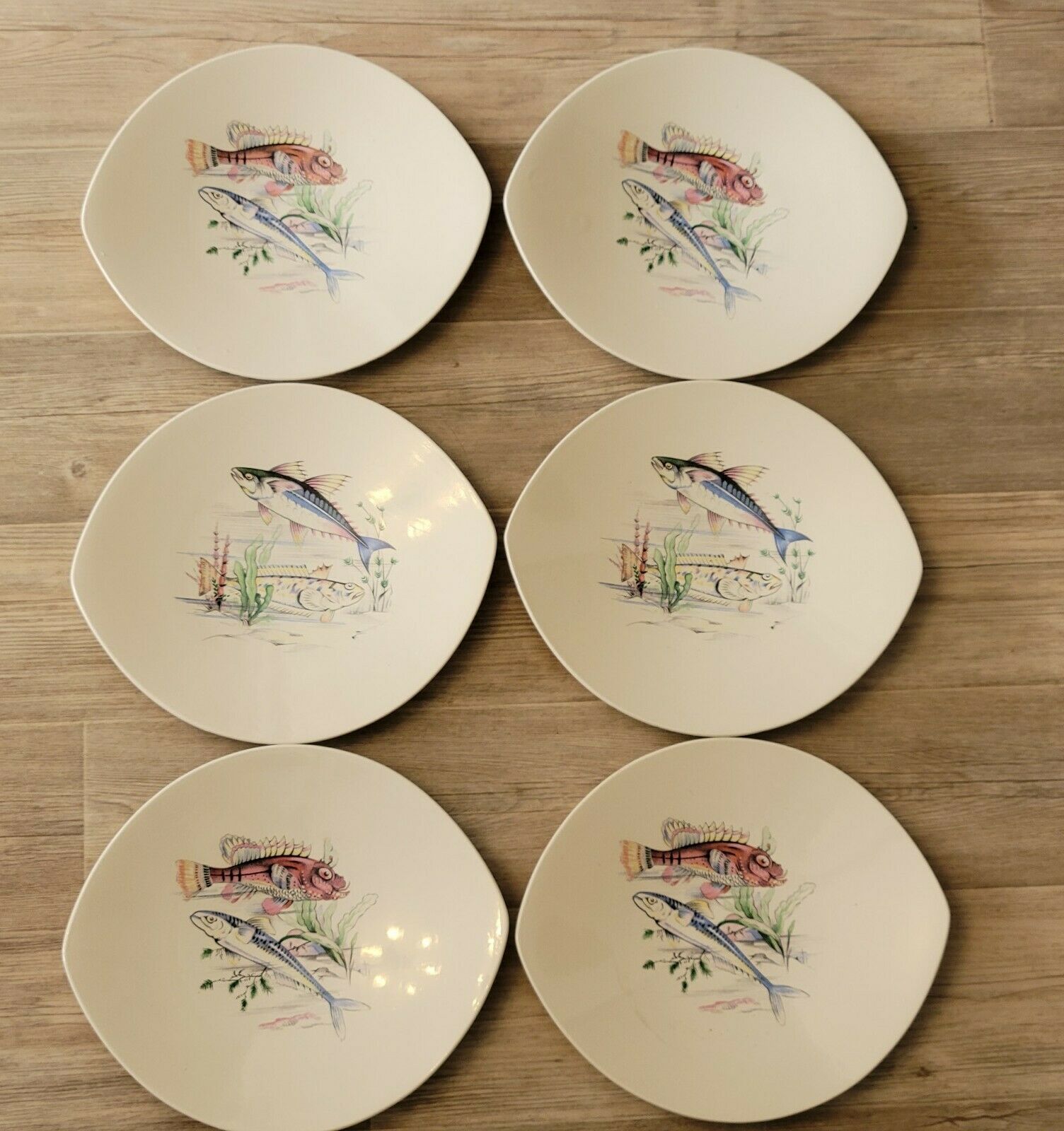 6 old fish plates in Salins earthenware France vintage oval