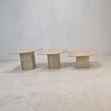 Set of 3 italian travertine coffee or side tables, 1980s