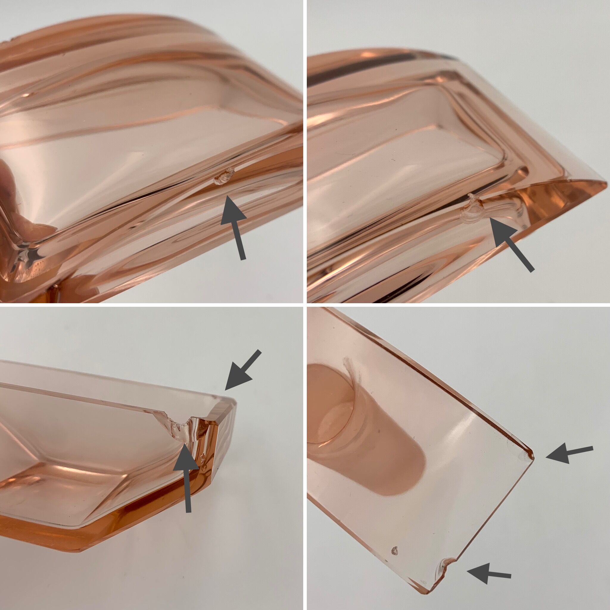Art deco toilet top pink glass 3 pieces 1930s