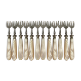 12 dessert forks in steel and mother-of-pearl