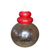 Ancienne suspension verre craquelé transparent & rouge années 70 vintage #a548